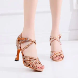 Cupcarrom Women Fashion Solid Color Suede Rhinestone High Heel Ankle Strap Buckle Sandals