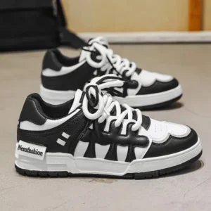 Cupcarrom Men Fashion Black White Stitching Low Top Sneakers