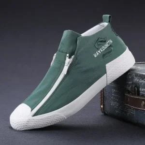 Cupcarrom Men'S Casual Embroidery Zipper High Top Canvas Shoes