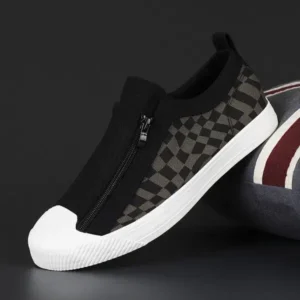 Cupcarrom Men'S Fashion Plaid Print Zipper Canvas Shoes