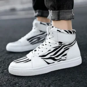 Cupcarrom Men'S Fashion Zebra Print Breathable Canvas High Top Sneakers