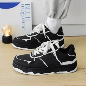 Cupcarrom Men'S Fashion Black White Breathable Canvas Sneakers