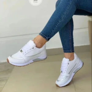 Cupcarrom Women Fashion Plus Size Flat Round-Head Colorblock Sneakers