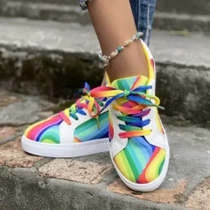 Cupcarrom Women Fashion Casual Plus Size Graffiti Lace-Up Sneakers