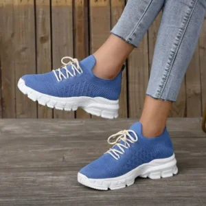 Cupcarrom Women Fashion Casual Breathable Flying Woven Lace-Up Thick-Soled Sneakers