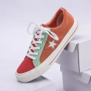 Cupcarrom Women Fashion Stitching Canvas Star Round Toe Sneakers