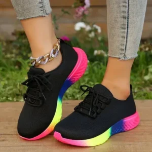 Cupcarrom Women Fashion Casual Mesh Breathable Rainbow Sneakers