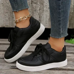 Cupcarrom Women Fashion Casual PU Lace-Up Sneakers