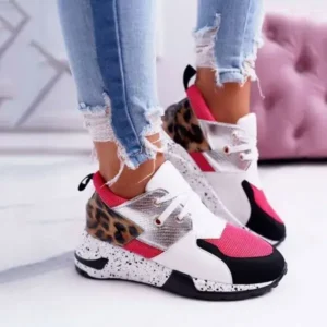 Cupcarrom Women Casual Leopard Printed Patchwork Lace Up Sneakers