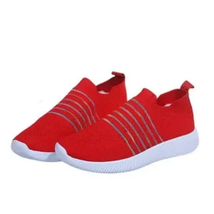 Cupcarrom Fashion Casual Solid Color Striped Fly-Woven Mesh Breathable Flat Sneakers