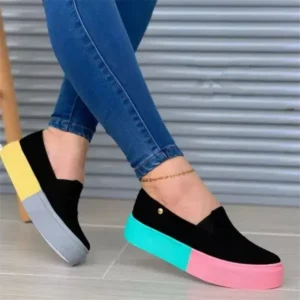 Cupcarrom Women Fashion Casual Color Block Thick-Soled Elastic Loafers