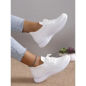 Cupcarrom Summer Women Fashion Breathable Mesh Fly-Woven Solid Color Sneakers