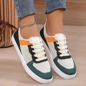 Cupcarrom Women Fashion Casual Color Blocking Mesh Fly-Woven Breathable Sneakers