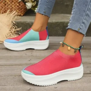 Cupcarrom Women Fashion Casual Color Blocking Fly-Woven Thick-Soled Sneakers