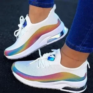 Cupcarrom Women Fashion Casual Rainbow Color Blocking Sneakers