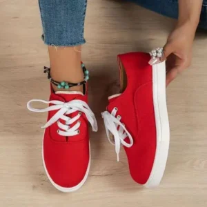 Cupcarrom Women Fashion Casual Solid Color Lace-Up Canvas Shoes