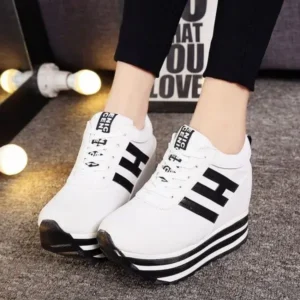 Cupcarrom Women Fashion Casual Letter Printed Lace-Up Thick-Soled Sneakers