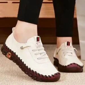 Cupcarrom Women Fashion Retro Solid Color PU Breathable Hollow Stitching Sneakers