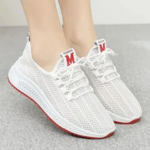 Cupcarrom Women Fashion Mesh Solid Color Lace-Up Sneakers