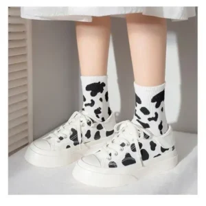 Cupcarrom Women Fashion Platform Cute Cow Pattern Lace-Up Sneakers