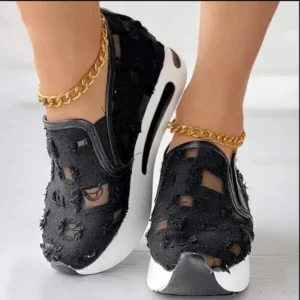 Cupcarrom Women Fashion Comfortable Non-Slip Canvas Mesh Platform Sneakers