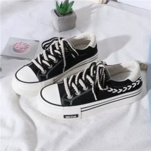 Cupcarrom Women Fashion Cloth Breathable Platform Lace-Up Sneakers