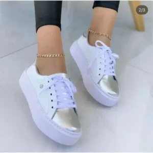 Cupcarrom Women Fashionable Round Toe Lace-Up Sneakers