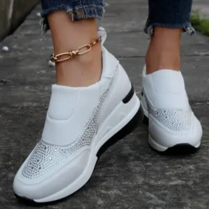 Cupcarrom Women Fashion Rhinestone Slip Sneakers