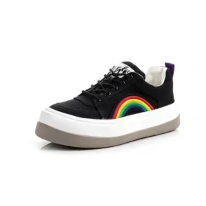 Cupcarrom Women Fashion Casual Rainbow Color Block Platform Canvas Platform Shoes