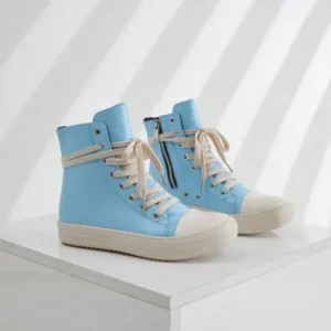 Cupcarrom Women Fashion Blue Faux Leather High Top Shoes