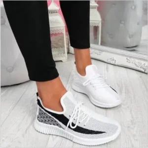 Cupcarrom Women Fashion Casual Thick Sole Breathable Fly Woven Thick Sole Lace Up Sneakers