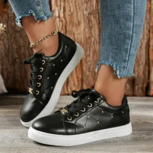 Cupcarrom Women Fashion Shallow Toe Round Toe Casual Lace Up Sneakers