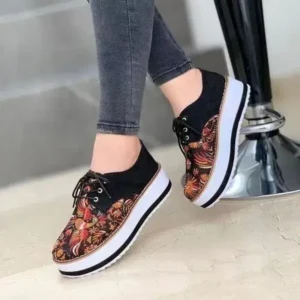 Cupcarrom Women Fashion Pattern Canvas Flat Lace-Up Sneakers