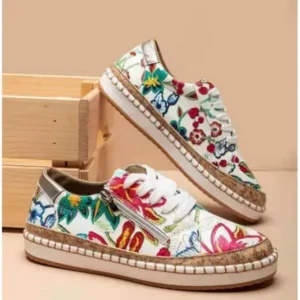 Cupcarrom Women Fashion Color Matching Ethnic Style Printed Sneakers