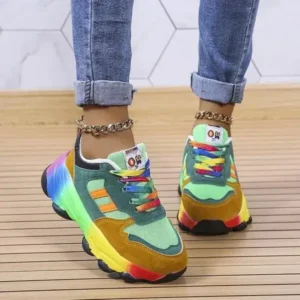 Cupcarrom Women Fashion Platform Color Block Platform Sneakers