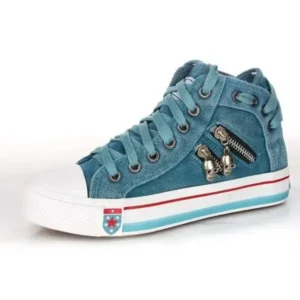 Cupcarrom Women Fashion Zipper Metal Skull Decoration Sneakers