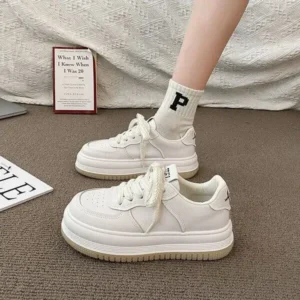 Cupcarrom Women Fashion Round Toe Petite Platform Platform Lace-Up Sneakers