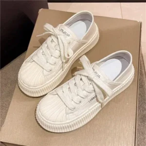 Cupcarrom Women Fashion Shell Toe Platform Solid Color Lace-Up Sneakers