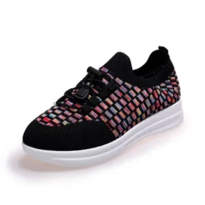 Cupcarrom Women Fashion Low-Top Lace-Up Platform Color-Block Fly-Knit Sneakers