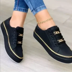 Cupcarrom Women Thick Bottom Chain Casual Round Toe Fashion Pu Sneakers