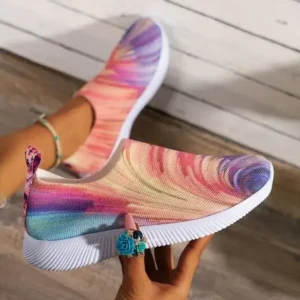 Cupcarrom Women Fashion Round Multicolor Gradient Rainbow Mesh Sneakers